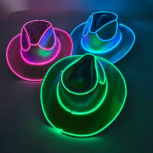 LED Glowing Cowgirl boy Hat Neon Luminous Bride Hat For Holiday Light Up Supplies Fluorescent Party Props Bachelorette Party Hat