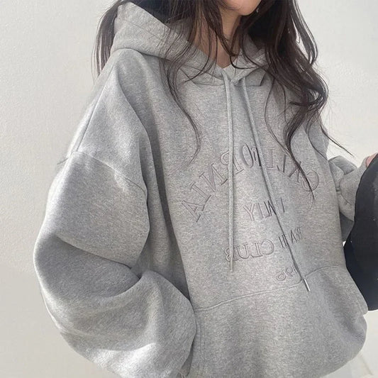 Women's Hooded Sweatshirt with Fleece, Loose Warm Top, Fashionable Sports Casual Pullover for Autumn and Winter
