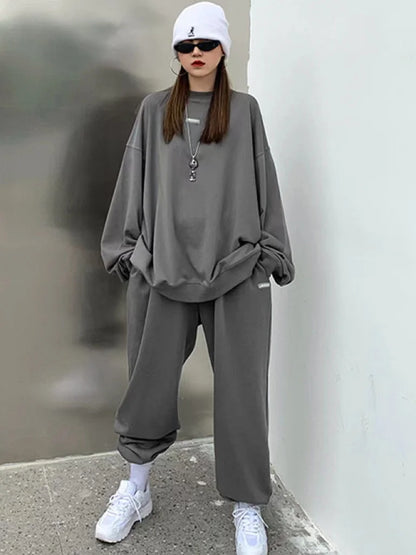 2023 New Winter Tracksuit Women Casual Hoodies Pants Two Piece Set Solid Warm Sweatpants Suits Oversized Pullovers Sportswear