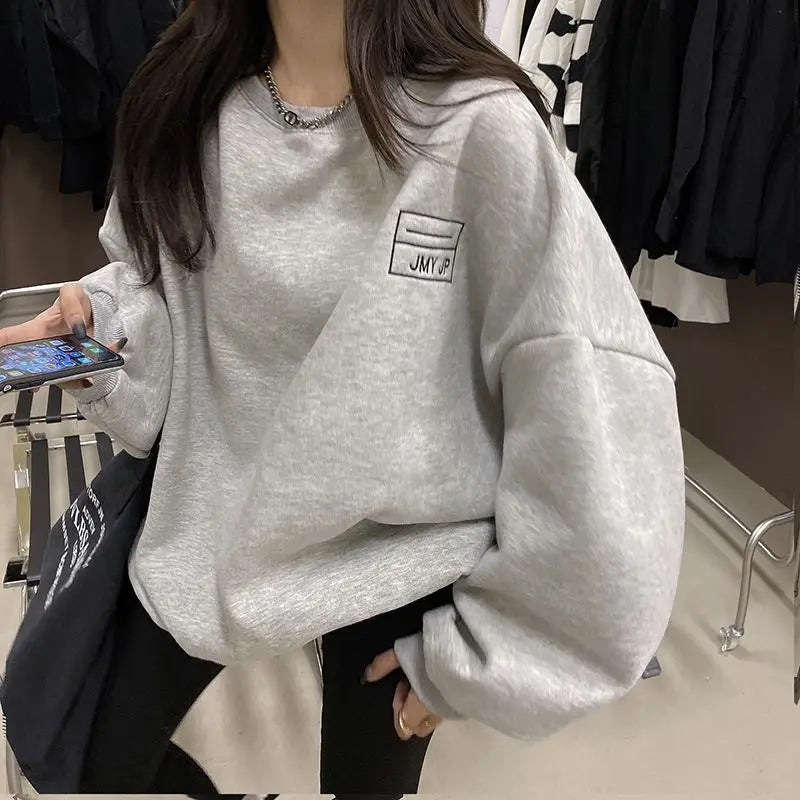 Women Sweatshirts Autumn and Winter New Korean Loose Students Long Sleeve Pullover Sweatshirts Female Casual Preppy Style Tops