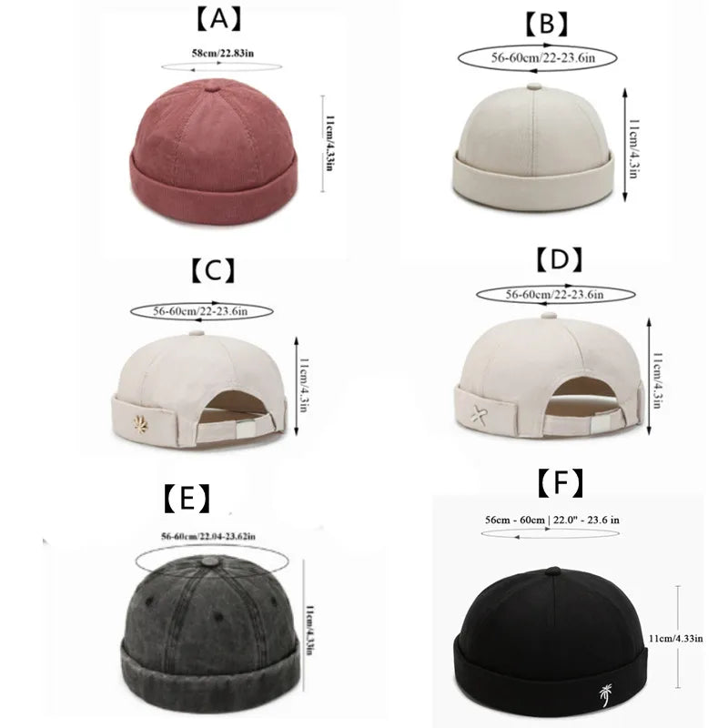Vintage Men's Summer Cotton Brimless Skullies Cap Street Portable Docker Hats Multipurpose Beanie Hat Hip Hop Hats Japanese INS