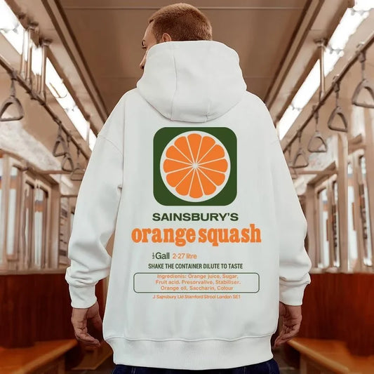 New Orange Squash Graphic Print Men's Sweatshirt Autumn Casual Y2K Vintage Pullover Hoodies Pocket Fleece Streetwear Clothes