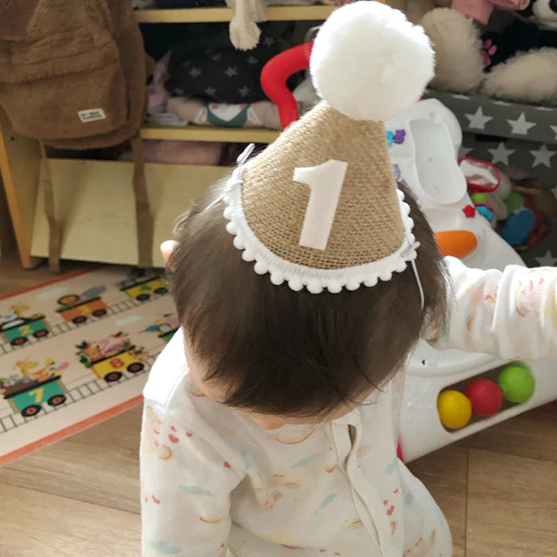 Burlap Hat Baby First Birthday Party Linen Felt Hat 1st 2th 3th Years Kids Baby Shower Hat Birthday Headband Decoration
