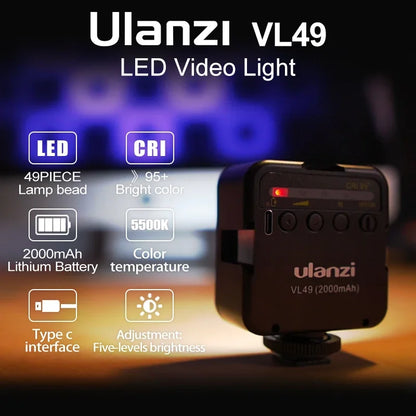 Ulanzi VL49 6W Mini Vlog LED Fill Light White 2000mAh 5500K Zoom Lighting Photographic Lighting Video Phone Selfie Fill Lamps
