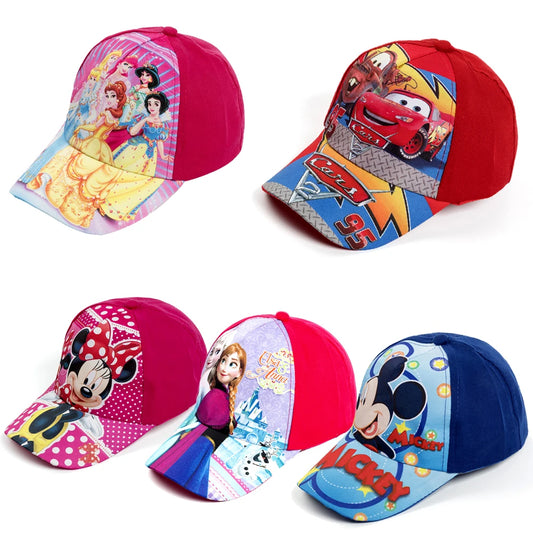 New Children's Hats Cartoon Baseball Cap Anna Elsa Mickey Minnie Visor Kids Hat Cotton Adjustable Cars Visor Hat Boys Girls Cap