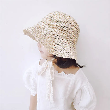 Children's Summer Hat Sunshade Lace Straw Baby Girl Cap Girls Baby Sunscreen Beach Hat