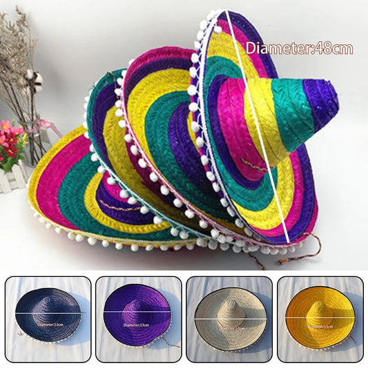 Mexican Party Hat Colorful Wide Brim Straw Hats Men Women Summer Outdoor Sun Hat Sombrero Halloween Party Decor