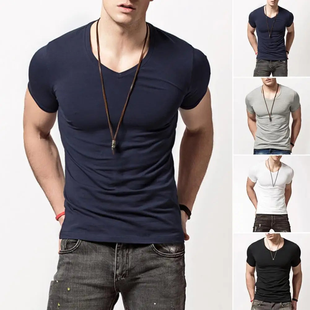 2024 Brand Men T Shirt Tops V neck Short Sleeve Tees Men's Fashion Fitness Hot T-shirt For Male Sport T-shirt Pullover