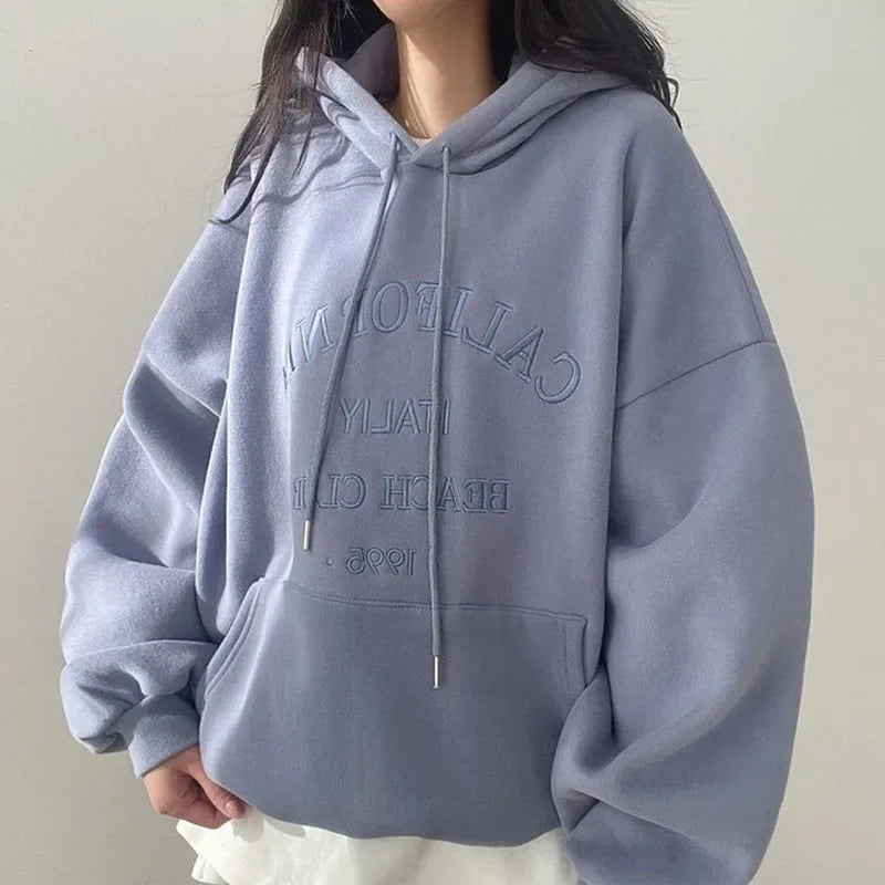 Women's Hooded Sweatshirt with Fleece, Loose Warm Top, Fashionable Sports Casual Pullover for Autumn and Winter
